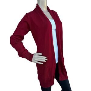 Juregece NWT Red Open Front Longline Knit Cardigan Sweater Pockets Women Size S